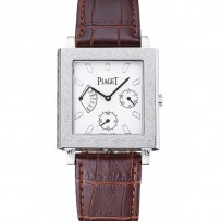 Piaget Emperador Limited Edition quadrante bianco inciso cassa d'argento Bracciale in pelle marrone 1454138