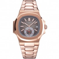 Patek Philippe Nautilus quadrante grigio cassa e bracciale in oro rosa