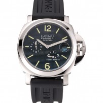 Panerai Luminor Power Reserve quadrante nero con motivo hobnail cassa in acciaio inossidabile cinturino in caucciù nero