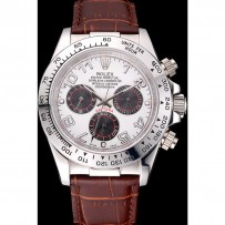 Rolex Daytona cassa in acciaio inossidabile quadrante bianco cinturino in pelle marrone