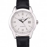 Swiss Vacheron Constantin Traditionnelle quadrante bianco cassa in acciaio inossidabile bracciale in pelle nera