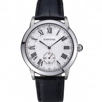 Cartier Ronde Louis quadrante bianco cinturino in pelle nera 621977