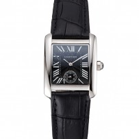 Cartier Tank MC cassa in acciaio inossidabile quadrante nero cinturino in pelle nera 622174