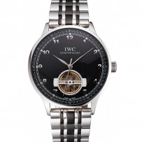 IWC Portugieser Tourbillon quadrante nero Cassa in acciaio inossidabile Bracciale bicolore in acciaio nero