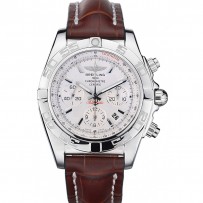 Swiss Breitling Certifie Lunetta in acciaio inossidabile Bracciale in pelle di coccodrillo marrone Quadrante bianco 80285