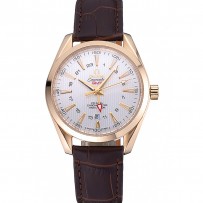 Omega Seamaster Planet Ocean GMT quadrante bianco cassa in oro cinturino in pelle marrone 622.399