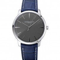 Swiss Vacheron Constantin Patrimony quadrante grigio Bracciale in pelle blu con cassa d'argento 1454159