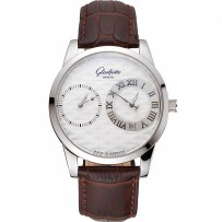 Cinturino in pelle marrone con cassa in acciaio inossidabile quadrante argentato originale Glashutte