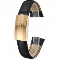 Bracciale Rolex in pelle nera con fibbia in oro 622.496