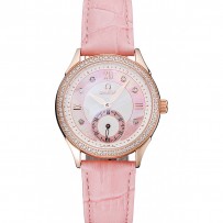 Omega DeVille Prestige quadrante rosa cinturino in pelle rosa con diamanti in oro 1454126