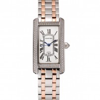 Cartier Tank Americaine quadrante bianco diamante lunetta cassa in acciaio inossidabile bracciale bicolore 1453778