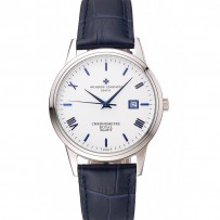 Vacheron Constantin Patrimony Chronometre Royal quadrante bianco Cassa in acciaio cinturino in pelle blu