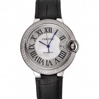 Swiss Cartier Ballon Bleu 46 MM Diamond Dial Diamond Case Bracciale in pelle nera 1453894