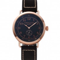 Hamilton Navy Pioneer piccolo secondo quadrante nero cassa in oro rosa cinturino in pelle nera