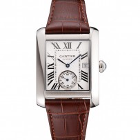 Svizzero Cartier Tank MC quadrante bianco cassa in acciaio cinturino in pelle marrone