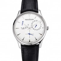 Swiss Jaeger LeCoultre Master Ultra Thin Reserve De Marche quadrante bianco cassa in acciaio inossidabile cinturino in pelle nera