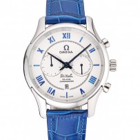 Omega DeVille lunetta argento con quadrante bianco e cinturino in pelle blu 621568