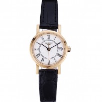 Longines La Grande Classique quadrante rotondo bianco cassa in oro cinturino in pelle nera piccolo 622383