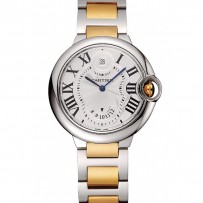 Svizzero Cartier Ballon Bleu Two Timezone quadrante bianco Cassa d'argento Bracciale in oro e argento 1453877