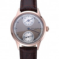 Patek Philippe Geneve Two Dial quadrante grigio lunetta in oro rosa cinturino in pelle marrone 622148