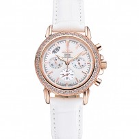 Omega Speedmaster cronografo quadrante bianco cassa in oro con diamanti Bracciale in pelle bianca 622455