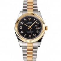 Swiss Rolex Datejust quadrante nero lunetta in oro cassa in acciaio inossidabile bracciale bicolore