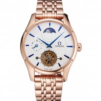 Omega De Ville Moonphase Tourbillon quadrante bianco lancette blu Cassa e bracciale in oro rosa