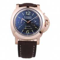 Panerai Luminor cassa in oro rosa quadrante nero cinturino in pelle marrone scuro