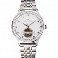 Cassa e bracciale in acciaio inossidabile con quadrante bianco IWC Portugieser Tourbillon