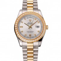 Swiss Rolex Day-Date quadrante bianco cassa in oro con diamanti Bracciale in acciaio inossidabile bicolore 1453972