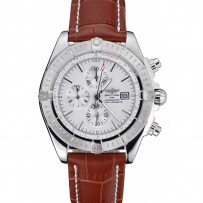 Breitling Chronomat 13 cassa in acciaio inossidabile quadrante bianco cinturino in pelle marrone 622.239