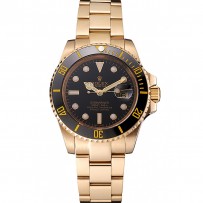 Swiss Rolex Submariner quadrante nero lunetta nera cassa in oro giallo e bracciale