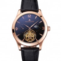 Jaeger LeCoultre Master Moonphase Tourbillon quadrante nero Cassa in oro rosa Cinturino in pelle nera