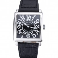 Franck Muller Master Square Quadrante nero Cassa argento Cinturino in pelle nera 622353