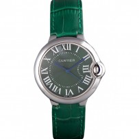 Cartier Ballon Bleu lunetta in argento con quadrante verde e cinturino in pelle verde 621553