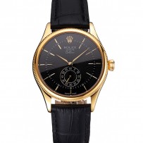 Svizzero Rolex Cellini quadrante nero cassa in oro cinturino in pelle nera