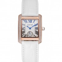 Cartier Tank MC cassa in oro con diamanti quadrante bianco cinturino in pelle bianca 622169