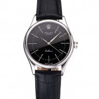 Svizzero Rolex Cellini quadrante nero cassa in acciaio cinturino in pelle nera