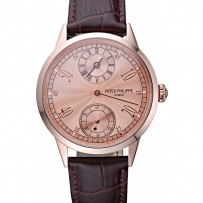 Patek Philippe Geneve Two Dial Rose Quadrante Lunetta in oro rosa Cinturino in pelle marrone 622.149