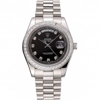 Swiss Rolex Day-Date quadrante nero cassa del diamante numeri di diamante bracciale in acciaio inossidabile 1453965