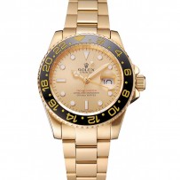 Swiss Rolex GMT Master II - Quadrante Oro - Lunetta Nera - Cassa e Bracciale in Oro - 1453749