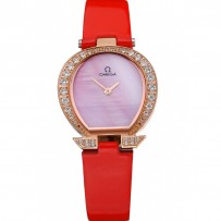 Omega orologio da donna quadrante rosa cassa in oro con diamanti cinturino in pelle rossa 622831