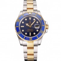 Swiss Rolex Submariner quadrante blu e cinturino in acciaio bicolore oro bracciale