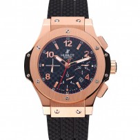 Swiss Hublot Big Bang quadrante effetto carbonio Cassa in oro rosa Bracciale in gomma nera 1453897