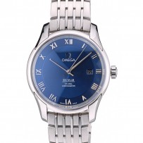 Omega Swiss DeVille lunetta in acciaio inossidabile con numeri romani quadrante blu 7612