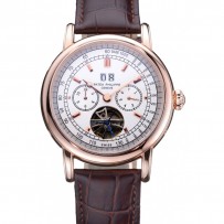 Patek Philippe Geneve Grand Complications quadrante bianco Tourbillon lunetta in oro rosa Cinturino marrone 622156