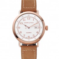 Hamilton Navy Pioneer quadrante bianco cassa in oro rosa cinturino in pelle marrone chiaro