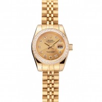 Swiss Rolex Lady-Datejust quadrante champagne con diamanti lunetta in oro bracciale giubilare 1454096