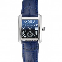 Cartier Tank MC cassa in acciaio inossidabile quadrante blu cinturino in pelle blu 622178