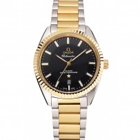 Omega Globemaster quadrante nero cassa in acciaio inossidabile lunetta in oro bracciale bicolore